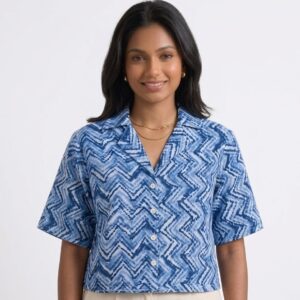 Women Notch Collar Crop Top Medium Sleeve Shirt