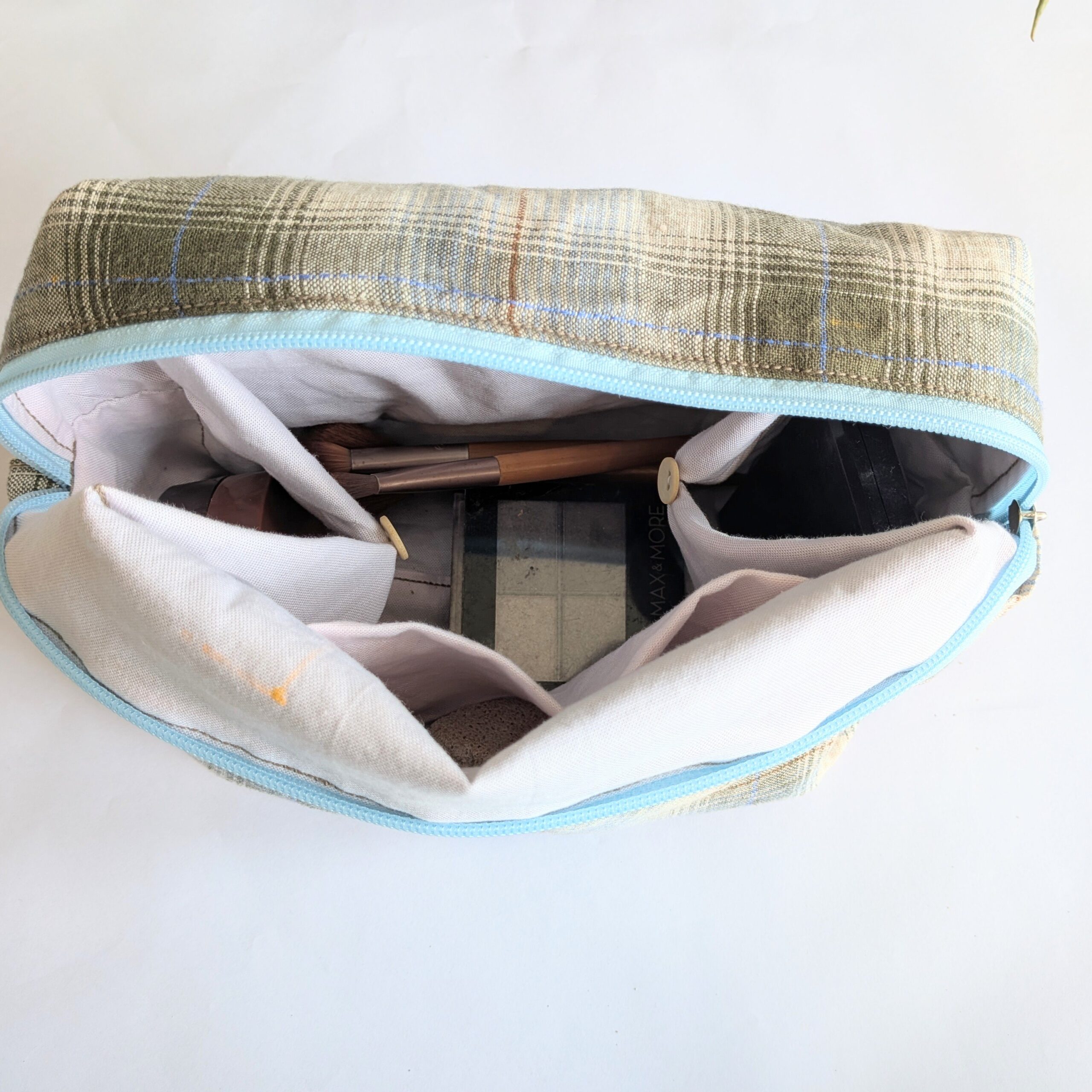 Handcrafted Essential Makeup Pouch | Sustainable Upcycled Cosmetic Bag | Boxy Travel Pouch Organizer - Image 9
