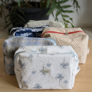 Handcrafted Essential Makeup Pouch | Sustainable Upcycled Cosmetic Bag | Boxy Travel Pouch Organizer